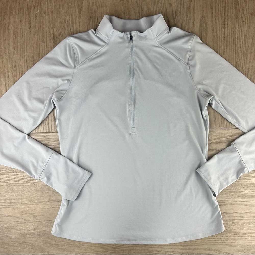 Under Armour Qualifier Half Zip Women M Gray Running Pullover Thumbholes Pocket